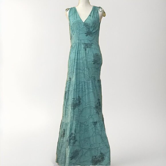 Calvin Klein Dress Sleeveless  Drawstrings Maxi Buttons Cotton Medium Mint Green - Picture 1 of 4